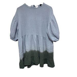 Current Air Anthro Dress Womens S Gray Dip Dye Gauzy Dariya Puff Sleeve Relaxed